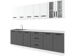 Furnica - Reno - Mobile Da Cucina - Antracite/Bianco Opaco Con Piano Di Lavoro Bianco Opaco - 8 Armadi - 260 Cm - Completamente Assemblato