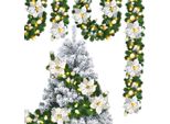 Ghirlanda Natalizia Yakimz Con 2,7 M Di Ghirlanda Di Abete Artificiale Fiori Argento E 50 Led Bianchi Caldi In 2 Modalità Ghirlanda Natalizia Festosa Con Illuminazione E Decorazione