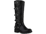 Van Hill Donna Stivali Biker Leggermente Foderati Fibbie Rivetti Scarpe 840848, Colore: Nero, Taglia: 37
