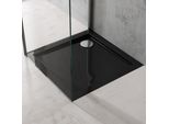 Doporro Piatto Doccia Quadrato In Acrilico Rinforzato Faro1, H 4 Cm Ultrasottile 70X70 Nero Lucido Con Piletta Di Scarico Inclusa (AL02)