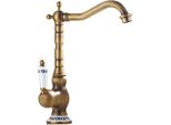 Rubinetto Per Lavabo, Ottone Antico, Maniglia In Ceramica, Rubinetto Per Lavabo B