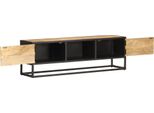 Mobile Tv Con Anta Intagliata 130X30X40 Cm Legno Di Mango Grezzo