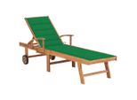 Lettino Con Cuscino Verde In Teak Massiccio