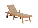 Lettino Con Cuscino Beige In Teak Massiccio