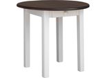 Tavolo Rotondo Bianco Con Cassetto In Legno Di Pino Massiccio Con Piano In Colore Noce 90 Cm