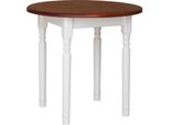 Tavolo Rotondo Bianco Ii In Legno Di Pino Massiccio Con Piano In Colore Calvados 90 Cm