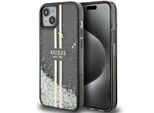 Guess Guhcp15Mlfcsegk Custodia Rigida Per Iphone 15 Plus / 14 Plus 6.7 Czarny/Nero Liquid Glitter Gold Stripes
