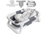 Vasca Da Bagno Per Neonati Vasca Da Bagno Pieghevole Per Neonati Con Termometro, Vasca Portatile Pieghevole Per Neonati Da 0-36 Mesi, Grigio