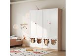 Armadio Per Bambini Merax*2, Con Letto Per Gatti, Appendiabiti, Scaffali Aperti, Adatto Agli Animali Domestici, Mobili Per La Camera Dei Bambini, 80×50×200 Cm, Bianco + Legno Naturale