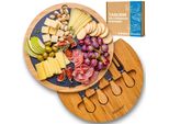 Tagliere Per Formaggi E Set Di Coltelli – Tagliere In Legno Per Aperitivo Formaggio O Salumi – Tagliere In Bamboo Con Piatto In Ardesia Rimovibile