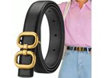 Cintura Da Donna In Pelle Naturale, Nera, Larghezza 2,3 Cm, Lunghezza 110 Cm, Con Fibbia Dorata