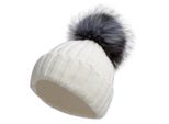 Cappello Invernale, Cappello Da Donna Con Pompon, Cappello A Maglia Con Pompon, Cappello Da Donna Con Pompon In Pelliccia Sintetica, 54-59 Cm - Glacia Bianco