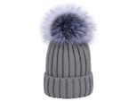 Cappello Invernale, Cappello Con Pompon Da Donna, Cappello Con Pompon In Maglia, Cappello Con Pompon In Pelliccia Sintetica Da Donna, 54-59 Cm - Grigio Glacia