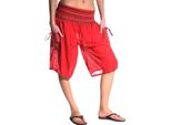 Haremshose Shorts Bermuda Jogginghose Sweathose Freizeithose Trainingshose Gesmokt Varkala Damen, Rot