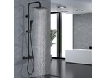 Homelody Sistema Doccia Con Termostato 38°C Colonna Doccia Quadrata Rubinetto Doccia Nero Doccia A Pioggia Set Doccia Asta Doccia Regolabile, Acciaio Inox