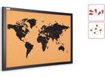 Lavagna In Sughero Mappa Del Mondo Con Cornice In Legno Laccato Nero 60X40 Cm