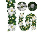 Clanmacy Ghirlanda Natalizia Decorativa Ghirlanda Di Abete Decorazione Natalizia Per Interni Ed Esterni Ghirlanda Artistica 2,7 M 50 Led Con Argento Decorativo