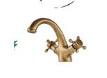 Rubinetto Per Lavabo In Ottone Antico, Design A Doppia Maniglia, Tecnologia Con Valvola In Ceramica, Ottone Antico A