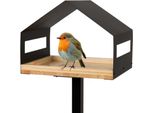 WONDERMAKE® Design Vogelhaus mit Ständer aus Metall und Holz wetterfest, modernes Vogelfutterhaus groß Metalldach stehend, Vogelhäuschen Futterhaus für Vögel zum Stellen XL