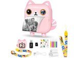 Fotocamera Digitale Per Bambini Con Carta Da Stampa E Scheda Tf Da 32G, Penne Colorate, Fotocamera Istantanea Da 2,4 Pollici 1080P, Videocamera Fotocamera Fotografica In Bianco E Nero