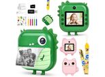 Fotocamera Digitale Per Bambini Con Carta Da Stampa E Scheda Tf Da 32G, Penne Colorate, Fotocamera Istantanea Da 2,4 Pollici 1080P, Videocamera Fotocamera Fotografica In Bianco E Nero