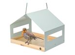 WONDERMAKE® Großes Design Vogelhaus aus Metall und Holz wetterfest zum Aufhängen, modernes Vogelfutterhaus XL Metalldach hängend, Vogelhäuschen Futterhaus für Vögel, Edelstahl Kiefer, türkis-grau mint