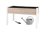 Wondermake® GroßEs Hochbeet Aus Holz FüR Garten Balkon Terrasse, Pflanzkasten Bausatz Xl Rechteckig Schmal Mit Vlies-Folie, KräUterbeet Pflanzenkasten, 124 X 63 X 75 Cm, Weiß Grau Anthrazit