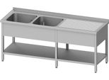 Lavello Con Base, 2600X600X850 Mm, Con Due Lavelli A Sinistra, Con Supporto, Saldato