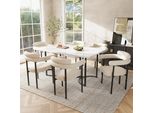 Set Da Pranzo Flieks 7 Pezzi, Tavolo Da Pranzo Con 6 Sedie, Tavolo Da Pranzo Rettangolare In Marmo, Sedie Imbottite Beige