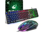 Qwertz Tastiera Ergonomica A 6 Tasti Con Retroilluminazione Led Arcobaleno E Tappetino Per Mouse 2400 Dpi, Usb Con Cavo, Per PS4 Xbox,
