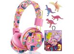 Cuffie Bluetooth Per Bambini, Cuffie Dinosauro Senza Fili Per Bambini Con Cavo, Cuffie Bluetooth Over Ear Per Ragazze/Ragazzi Con Microfono, Rosa