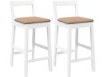 Vidaxl Sgabello Da Bar Con Cuscino 2 Pz. Legno Massiccio Bianco In Legno Di Gomma
