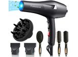 Motore Ac 2400W Asciugacapelli Ion Con Diffusore, Asciugacapelli Ad Asciugatura Rapida, Asciugacapelli Da Salone Con Pulsante Caldo/Freddo, 2 Ugelli 3 Spazzole Per Capelli