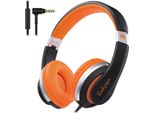 Cuffie Scuola Bambini, Cuffie Per Bambini Con Cavo Per Ragazza Ragazzo, Microfono Hd, Pieghevole, Jack Cuffie 3,5 Mm Per, Tablet, Pc, Nero Arancione