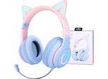 Cuffie Per Bambini Per Ragazze, Illuminazione A Led, Orecchie Da Gatto, Cuffie Bluetooth Per Bambini, Cuffie Regolabili, Over-Ear, Con Microfono Per Adolescenti