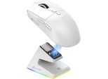 49 G Mouse Da Gioco Superleggero Con Base Di Ricarica Magnetica, Sensore Pixart PAW3395, BT/2.4G Wireless/Cablato, 26000 Dpi, Aggiornamento X3 Per Win11 (Bianco)