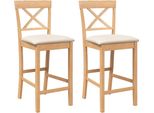 Vidaxl Sgabello Da Bar Con Cuscino 2 Pz. Albero Di Gomma In Legno Massiccio Naturale