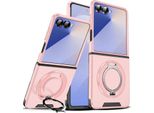 Custodia A Doppio Strato Per Samsung Galaxy Z Flip7, Con Copertura Scorrevole Della Fotocamera E Supporto Ad Anello Magnetico Rosa