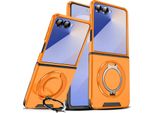 Custodia A Doppio Strato Per Samsung Galaxy Z Flip7, Con Copertura Scorrevole Della Fotocamera E Supporto Ad Anello Magnetico Arancione