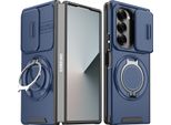 Custodia A Doppio Strato Per Samsung Galaxy Z Fold6, Con Copertura Scorrevole Della Fotocamera E Supporto Magnetico Ad Anello Blu