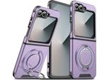 Custodia A Doppio Strato Per Samsung Galaxy Z Flip6 / Z Flip7 Fe, Con Copertura Scorrevole Della Fotocamera E Supporto Ad Anello Magnetico Viola