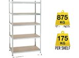 Scaffale In Metallo, 5 Livelli, Ripiani Regolabili, Portata 875 Kg, 200X100X50Cm-G