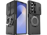 Custodia A Doppio Strato Per Samsung Galaxy Z Fold7, Con Copertura Scorrevole Della Fotocamera E Supporto Ad Anello Magnetico Nero