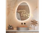 S'afielina 75 X 55 Cm Specchio Da Bagno Con Illuminazione Asimmetrico Con 3 Colori Di Luce Dimmerabili, Antiappannamento, Bluetooth, Orologio, Temperatura, Funzione Memoria