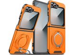 Custodia A Doppio Strato Per Samsung Galaxy Z Flip6 / Z Flip7 Fe, Con Copertura Scorrevole Della Fotocamera E Supporto Magnetico Ad Anello Arancione