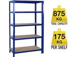 Scaffalatura In Metallo, 5 Livelli, Ripiani Regolabili, Portata 875 Kg, 200X100X50Cm-W