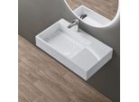 Doporro Lavabo Bagno Sospeso Lavabo Da Appoggio Rettangolare In Marmo Resina Bianco Lucido, Vasca A Sinistra 75X43X14 Cm Con 1 Foro Rubinetto E Piletta Scarico, Colossum12