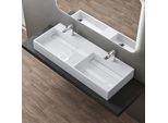 Doporro Lavabo Doppio Sospeso Lavabo Da Appoggio Rettangolare In Marmo Resina Bianco Lucido, Vasca Doppia 120X48X13 Cm Con 2 Fori Rubinetto E Piletta Scarico, Colossum12