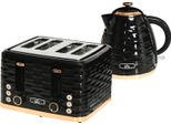 Set Tostapane Bollitore Set Per La Colazione Con Bollitore Da 1,7 Litri, Tostapane A 4 Fette, 2200 W, 7 Livelli Di Doratura, Scongelamento, Riscaldamento E Vassoio Raccoglibriciole, Termostato Otter, Nero
