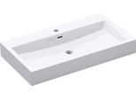 Doporro Lavabo Da Appoggio Rettangolare, Lavabo Bagno Sospeso Con Foro Rubinetto E Troppopieno, Lavandino In Marmo Resina Bianco Lucido 76.5X42X10Cm, Colossum06
